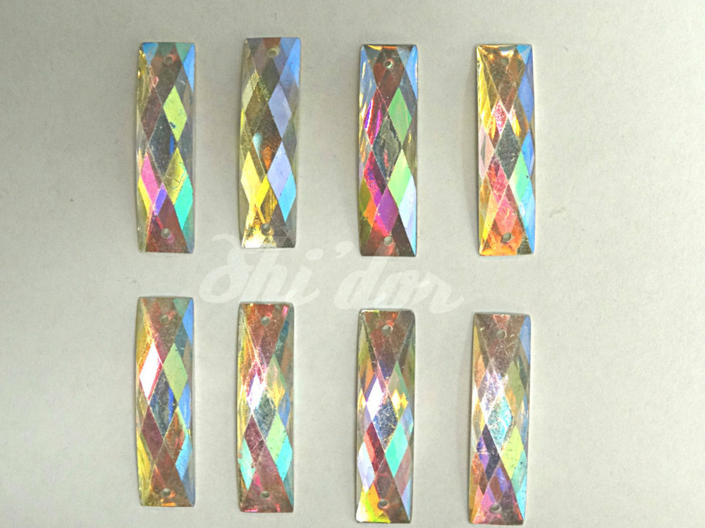 100 Pieces - 7 x 26 mm Rectangle Stone AB Finish Clear