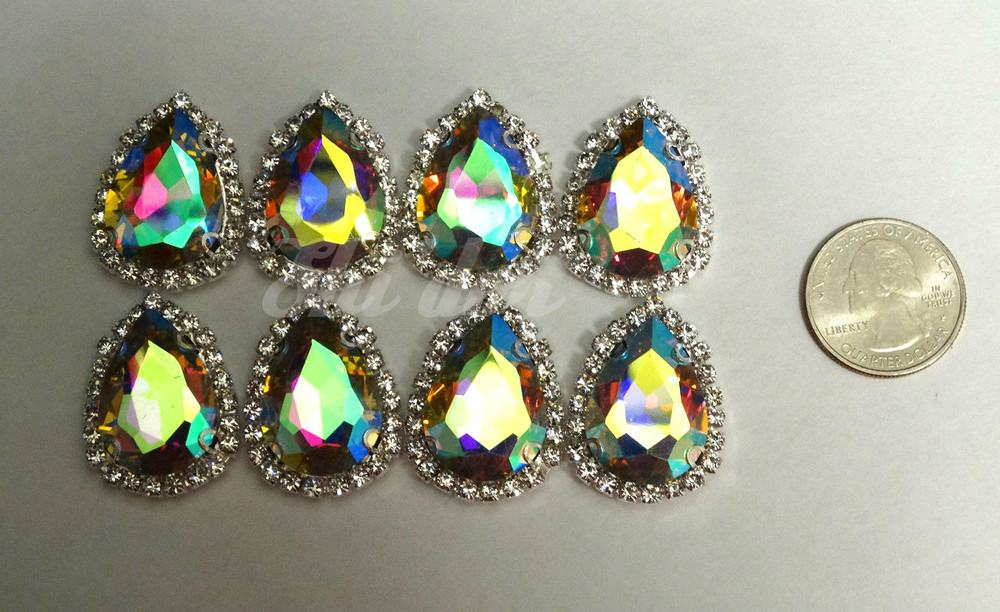 10 Pieces - 20 x 30 mm Tear Drop Glass Stone AB Finish Clear image