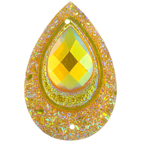 10 Pieces - 30 x 40 mm Peacock Tear Drop Stone Yellow AB