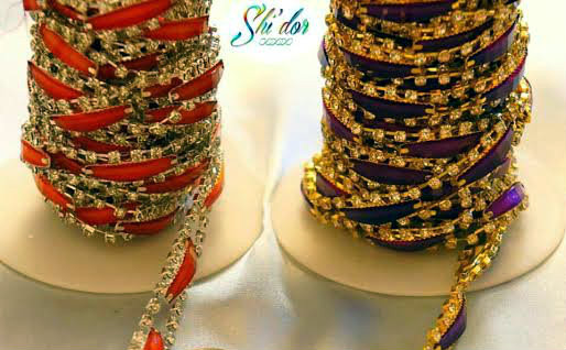 Rhinestone Trim - Orange Rectangle Diamond Trim - Per Yard image