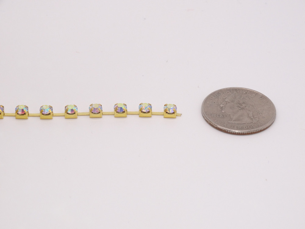 Rhinestone Trim -  Gold Single 4mm Trim - Per Yard