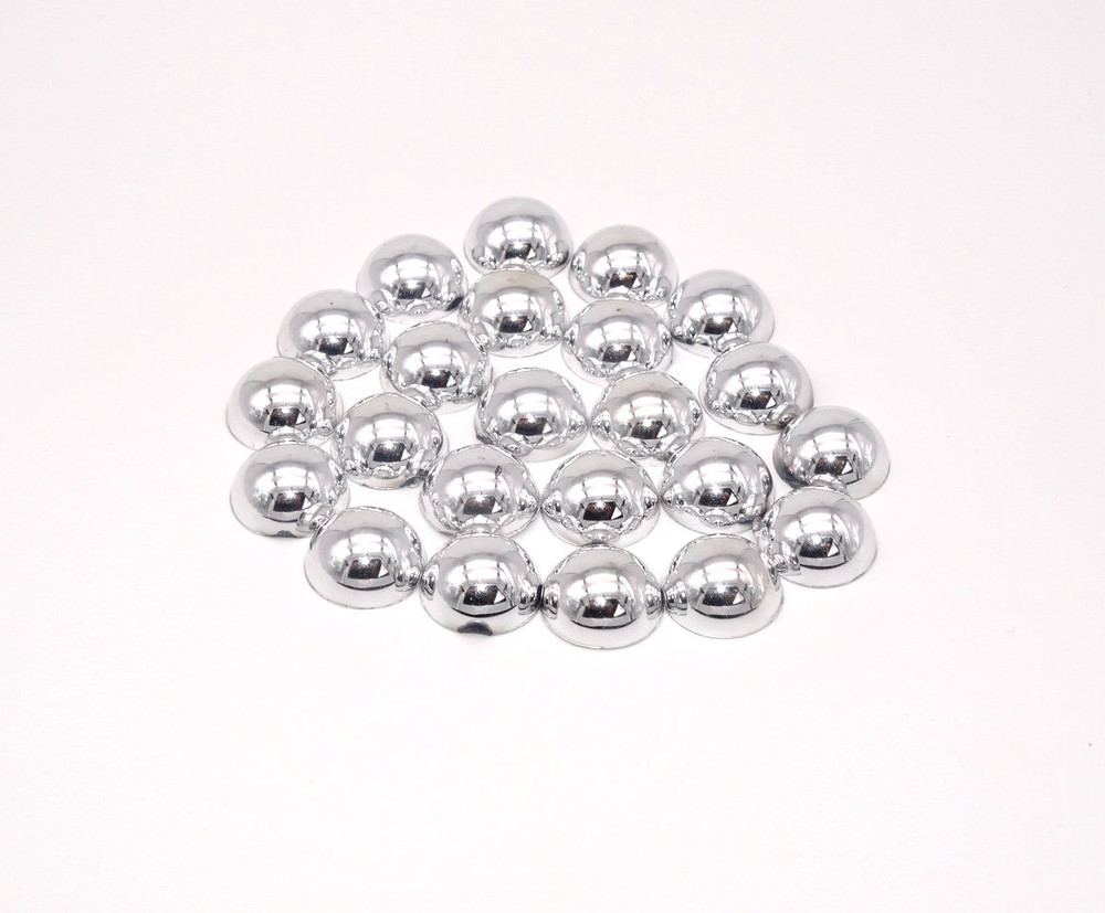 100 Pieces - 14 mm Round Metallic Flatback Pearls - Silver image