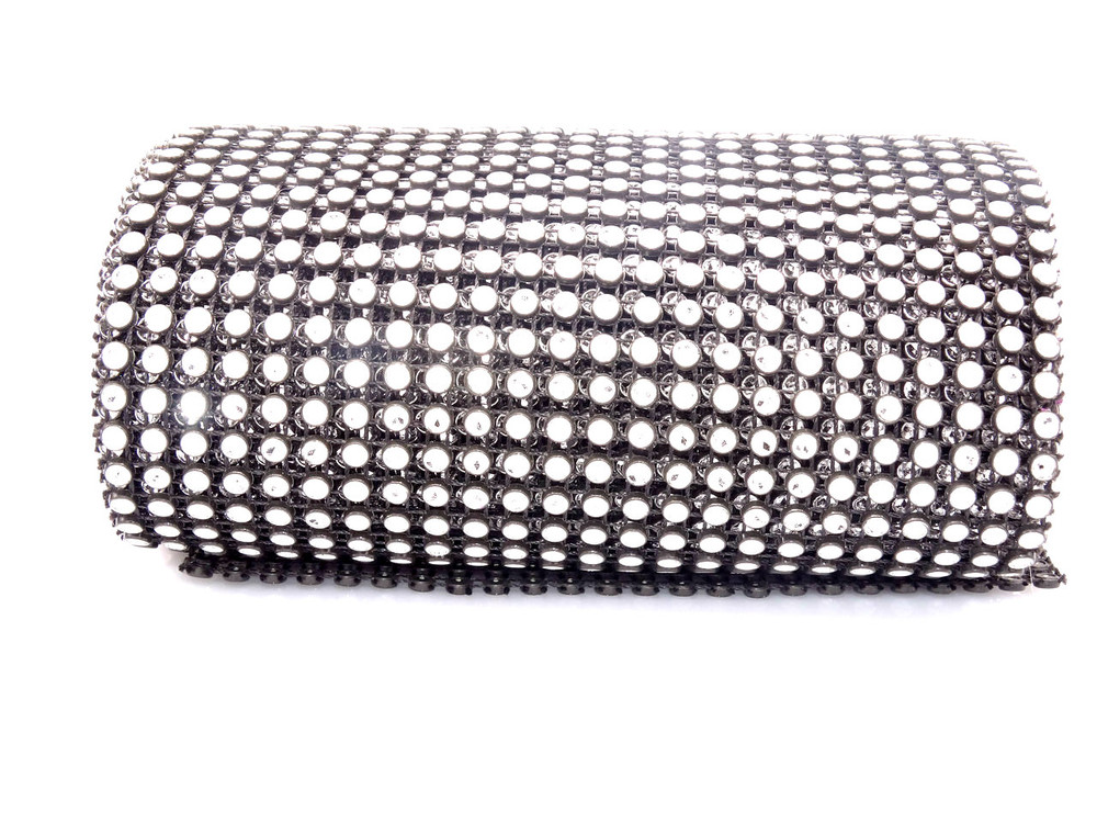 Per Yard Netted Plastic Trim -  Black/Clear Stones image