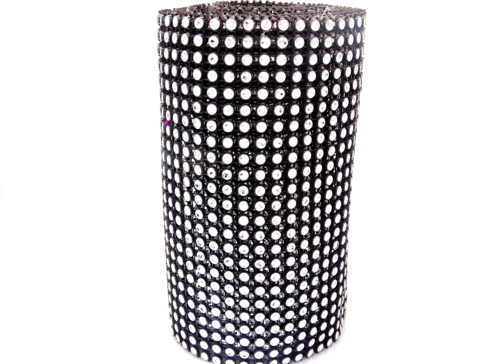 Per Yard Netted Plastic Trim -  Black/Clear Stones image